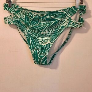 Tabitha Brown Linear Floral Leaf Foliage Print Mid Waist Bikini Bottoms